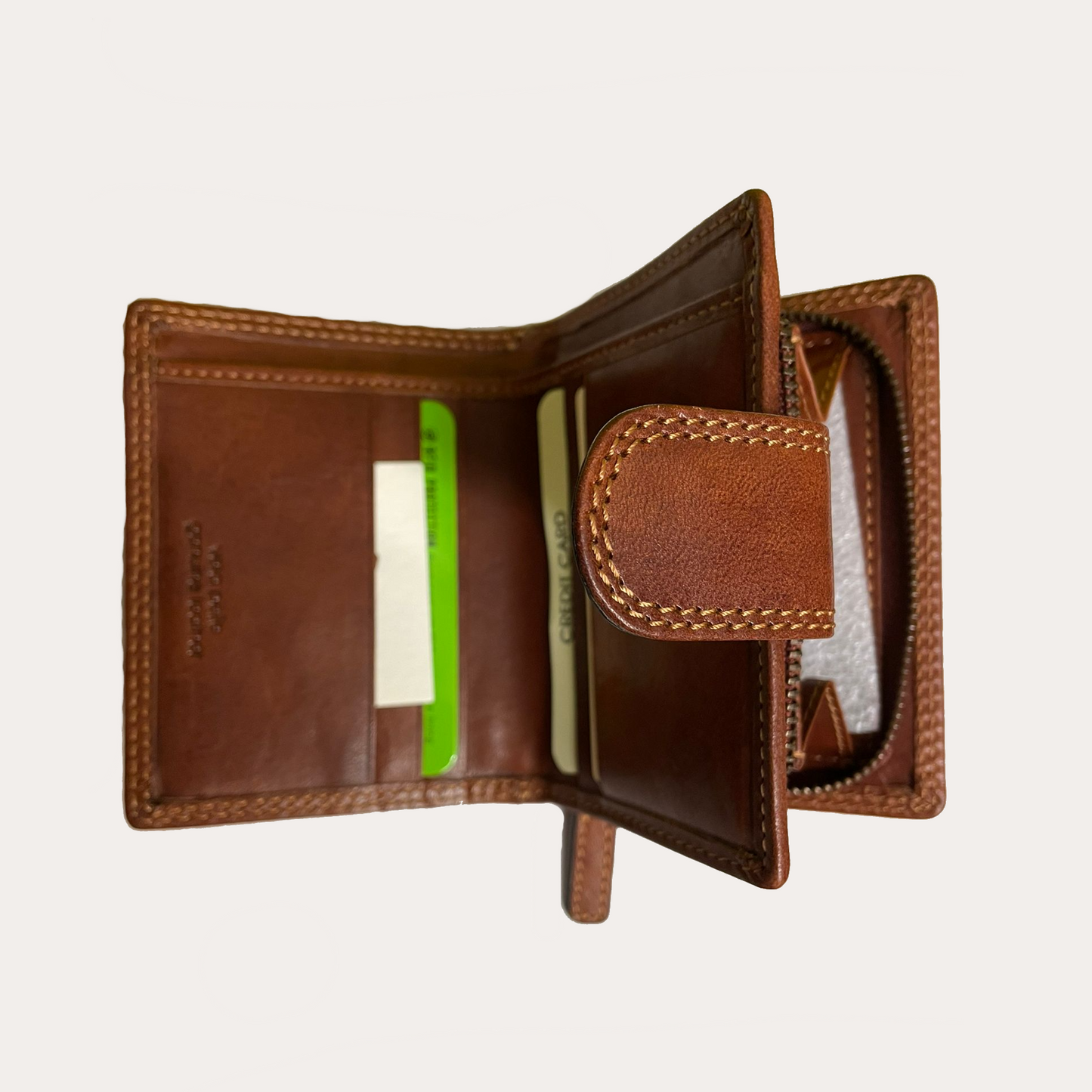 Gianni Conti Tan Leather Purse-6 Credit Card/Coin Section