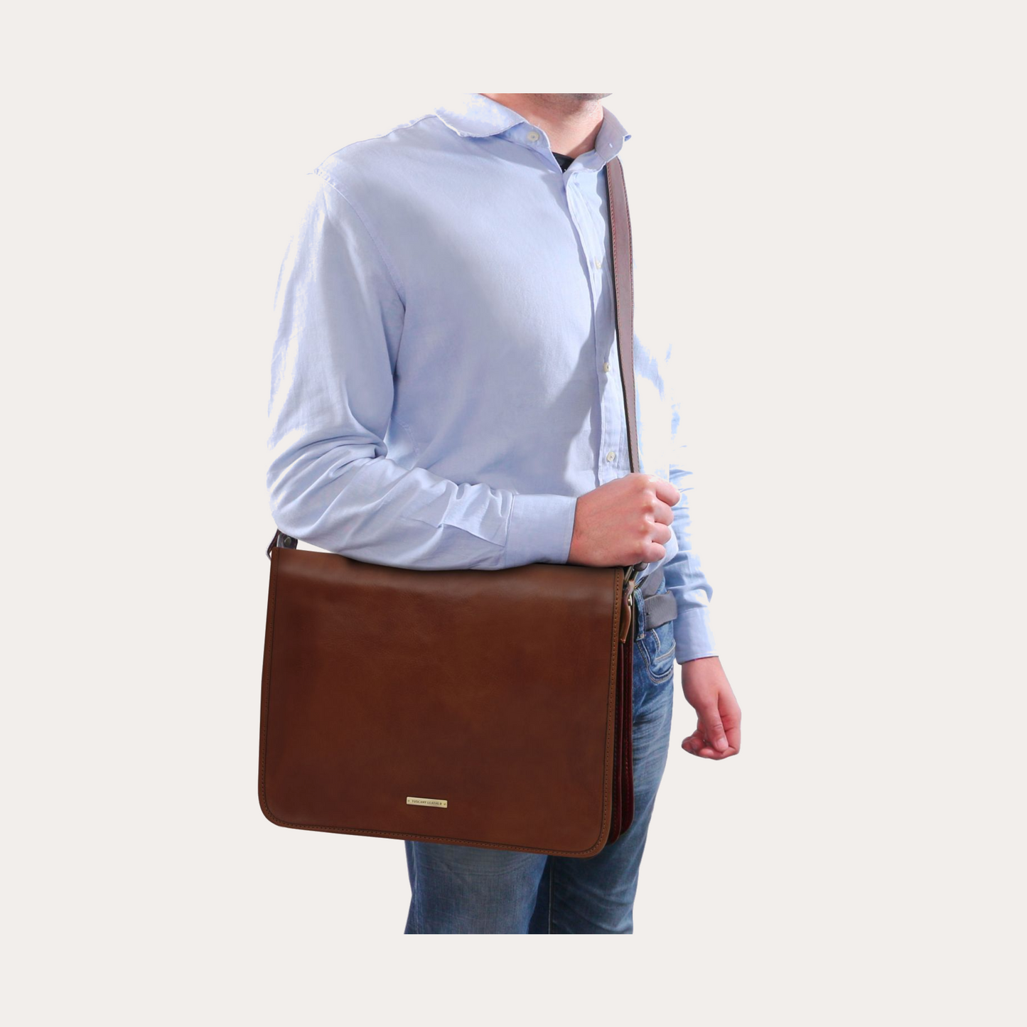 Tuscany Leather Two Compartments Brown Leather Shoulder bag - Large Size
