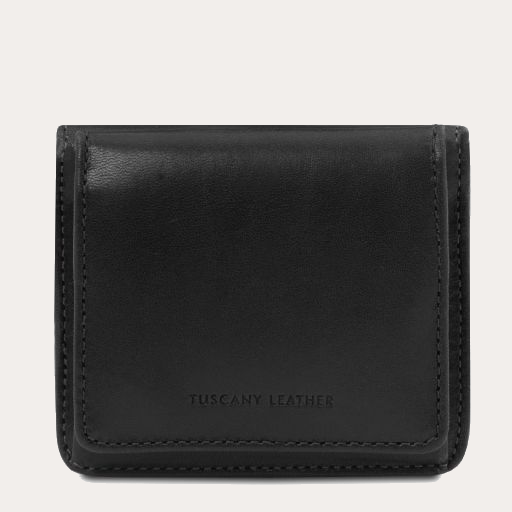 Tuscany Leather Black Leather Purse with Coin Pocket