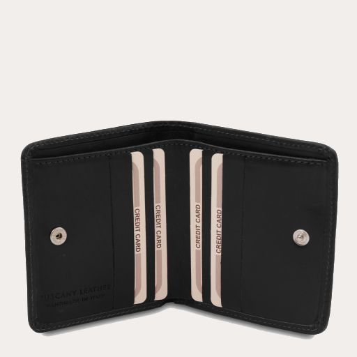 Tuscany Leather Black Leather Purse with Coin Pocket