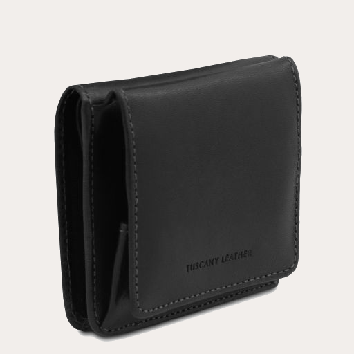 Tuscany Leather Black Leather Purse with Coin Pocket