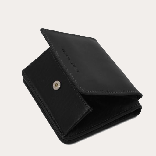 Tuscany Leather Black Leather Purse with Coin Pocket