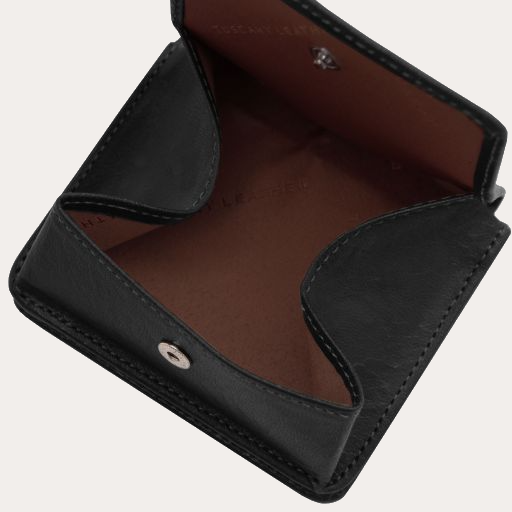 Tuscany Leather Black Leather Purse with Coin Pocket