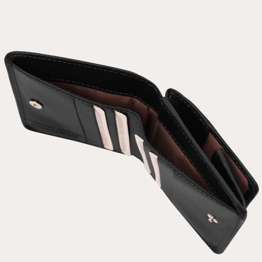 Tuscany Leather Black Leather Purse with Coin Pocket