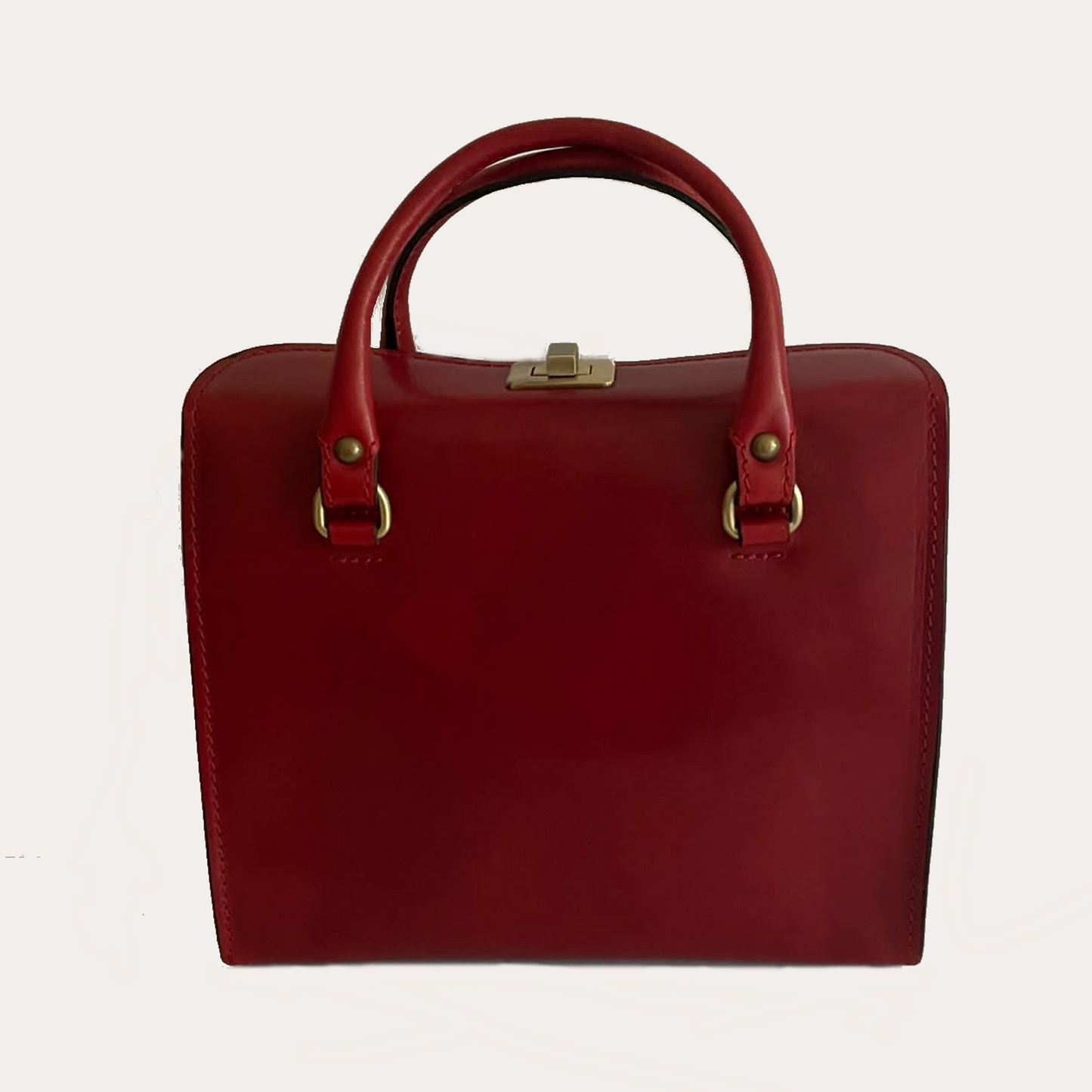 Red Leather Bag with Handles