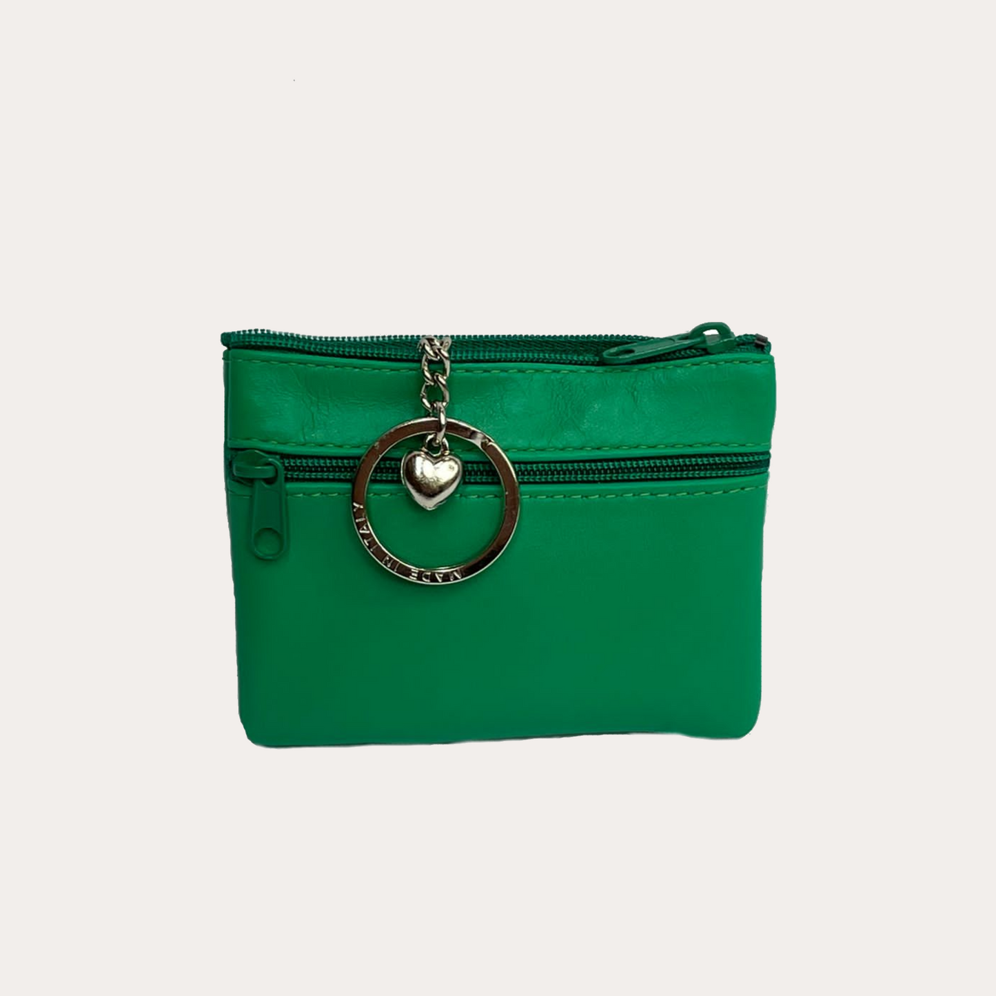 Light Green Leather Key Pouch with Keyring