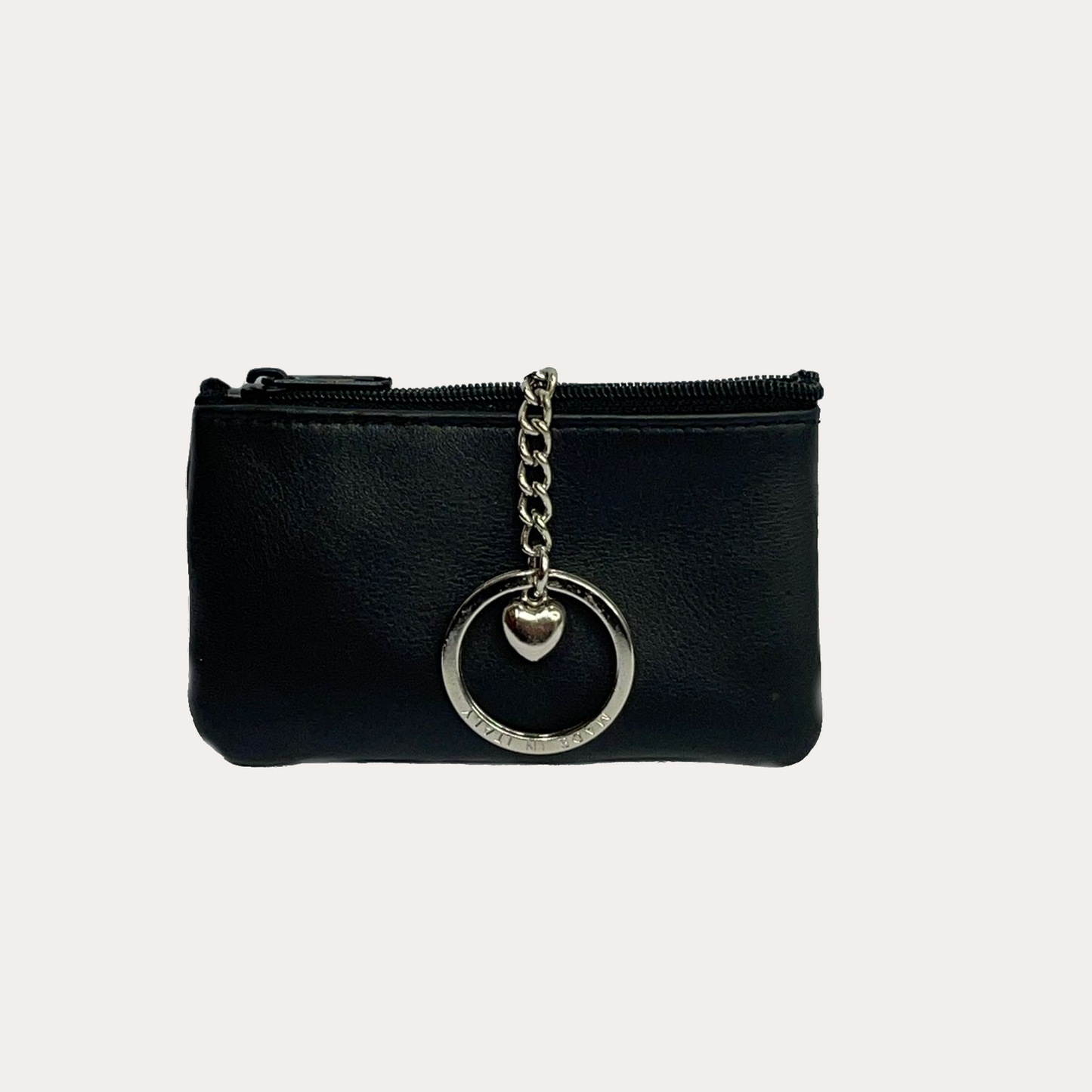 Black Leather Key Pouch with Keyring