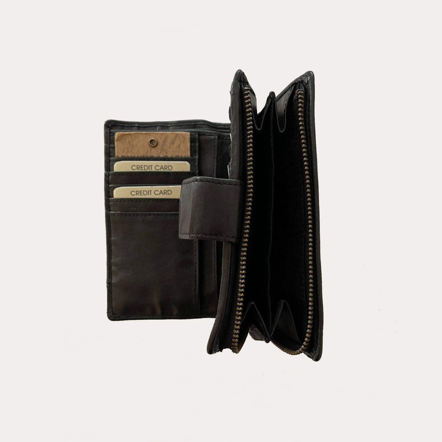 Gianni Conti Black Vintage Washed Leather Ladies Purse