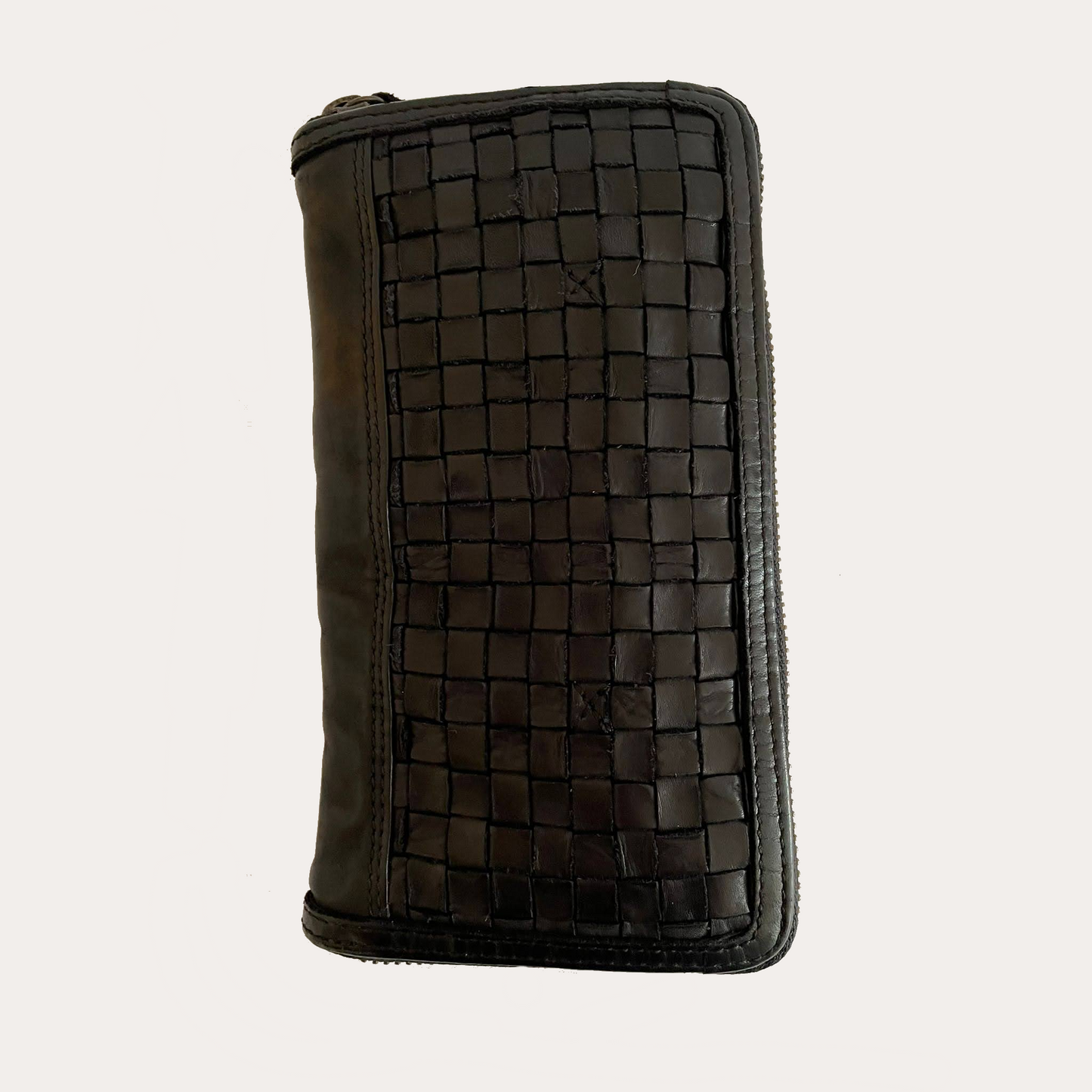 Gianni Conti Black Zip Around Woven Ladies Leather Purse