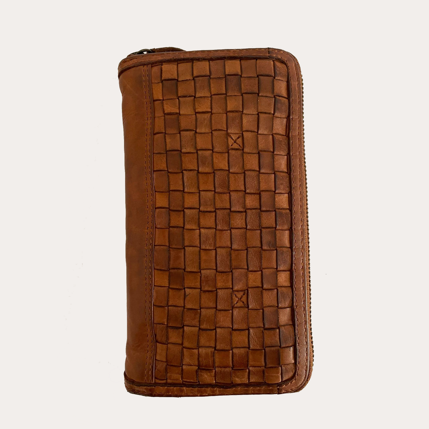 Gianni Conti Tan Zip Around Woven Ladies Leather Purse