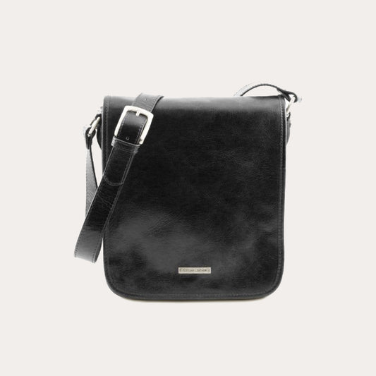 Tuscany Leather Black Leather Messenger Bag