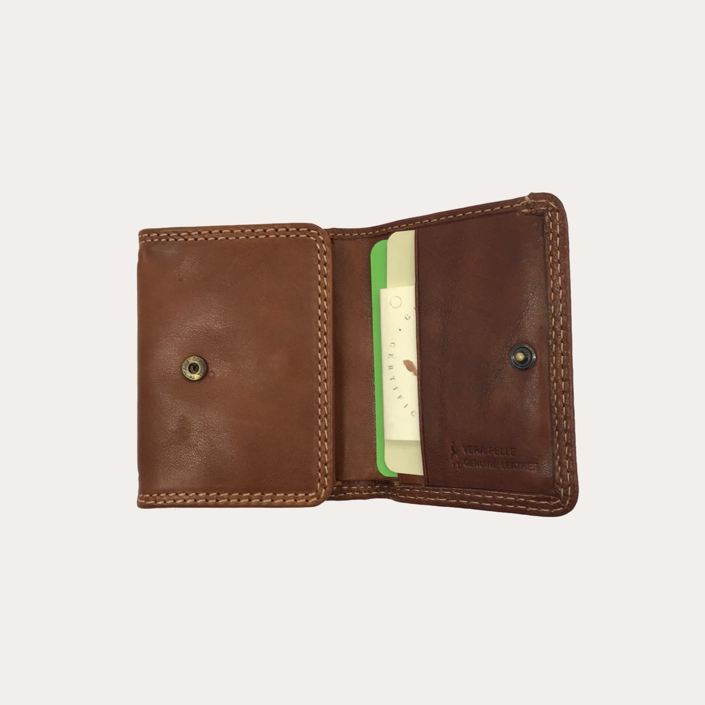 Gianni Conti Tan Leather Wallet-2 Credit Card/Coin Section