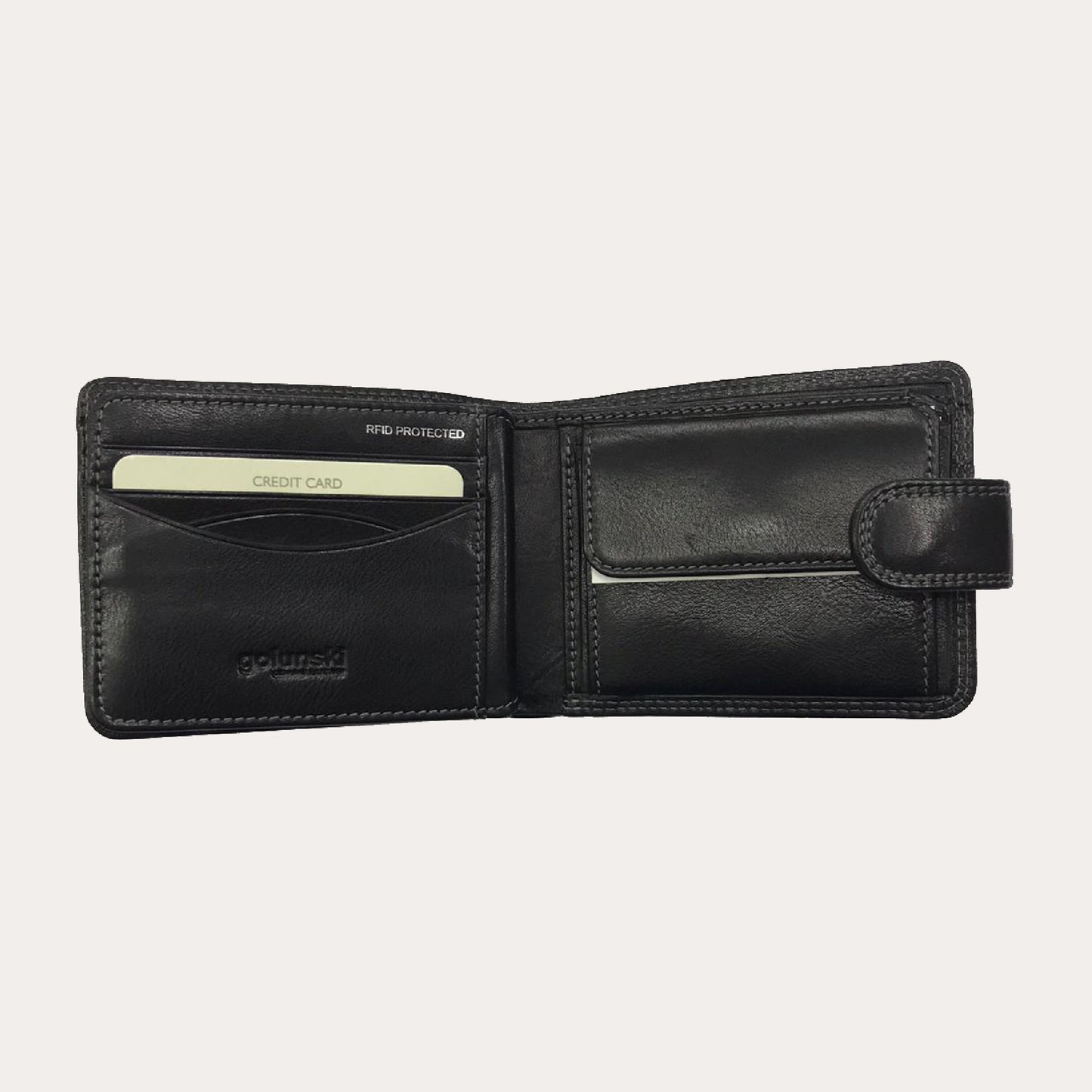 Black Leather Wallet-7 Credit Card/Coin Section