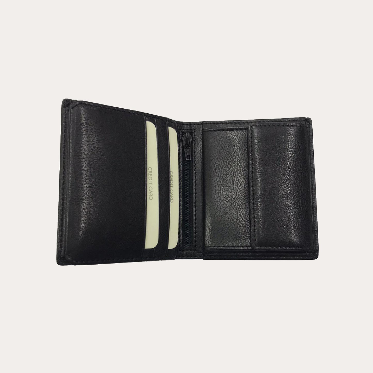 Black Leather Wallet-6 Credit Card/Coin Section