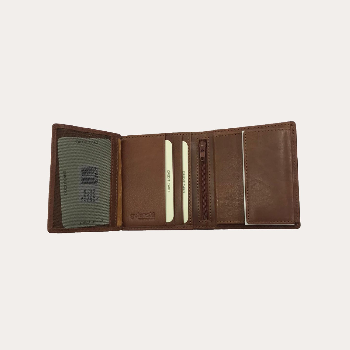 Tan Leather Wallet-6 Credit Card/Coin Section