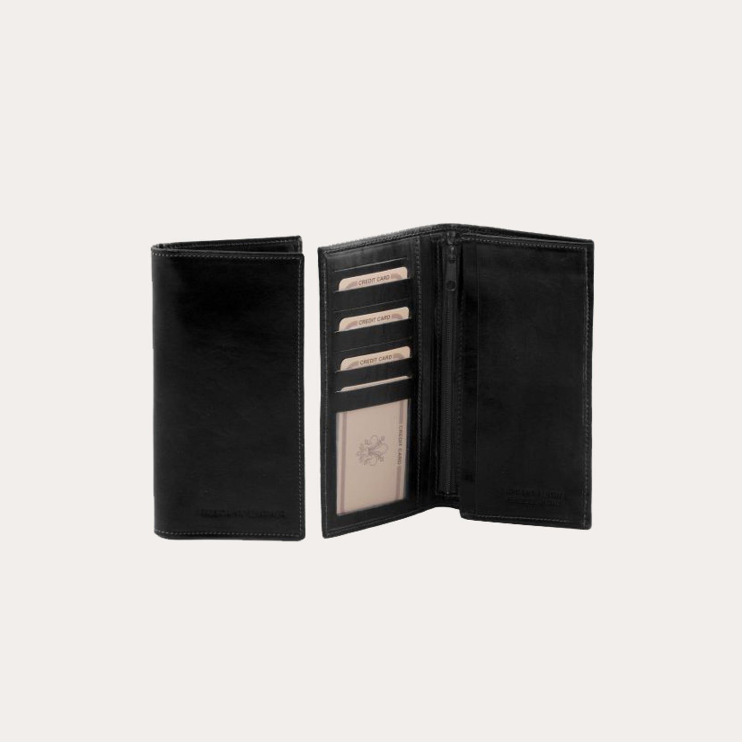 Tuscany Leather Vertical 2 Fold Black Leather Wallet
