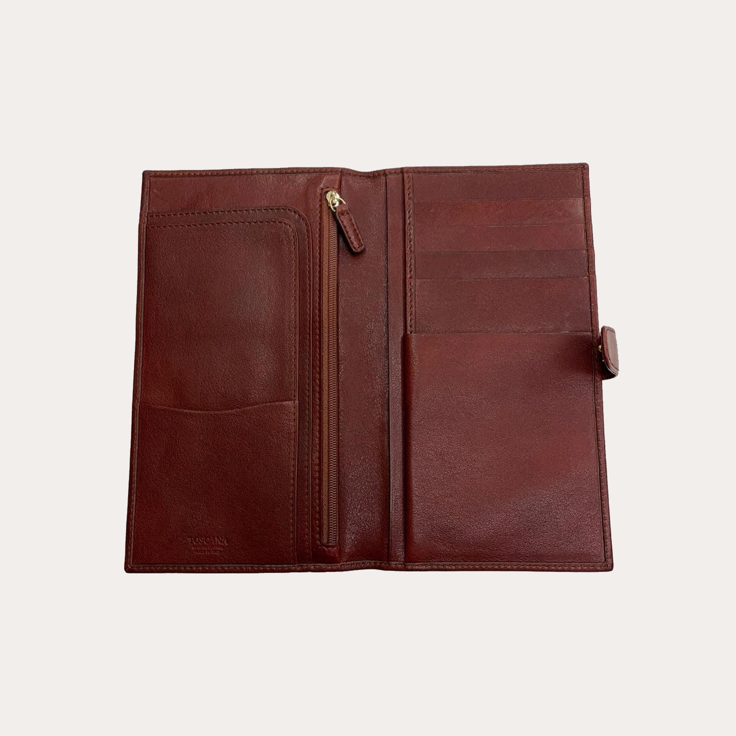 Maroon Vacchetta Leather Travel Wallet