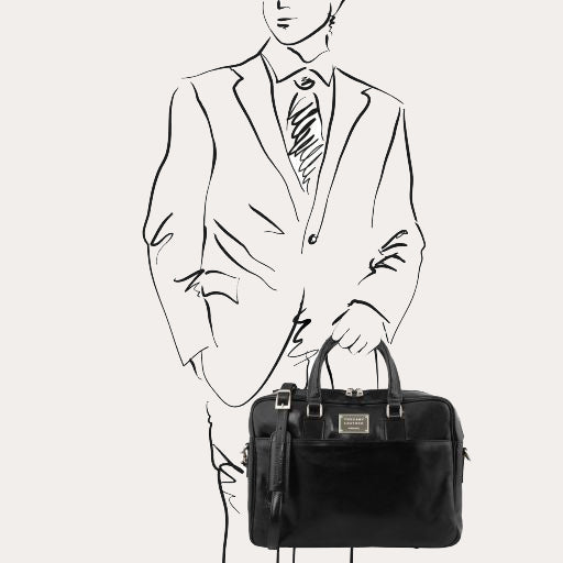 Tuscany Leather Black Leather Laptop Briefcase