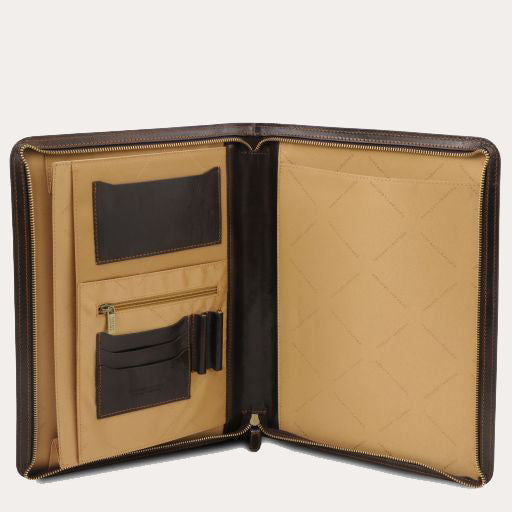 Tuscany Leather Brown Leather Zipped A4 Folio with Handle