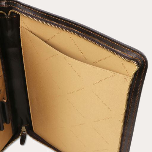 Tuscany Leather Brown Leather Zipped A4 Folio with Handle