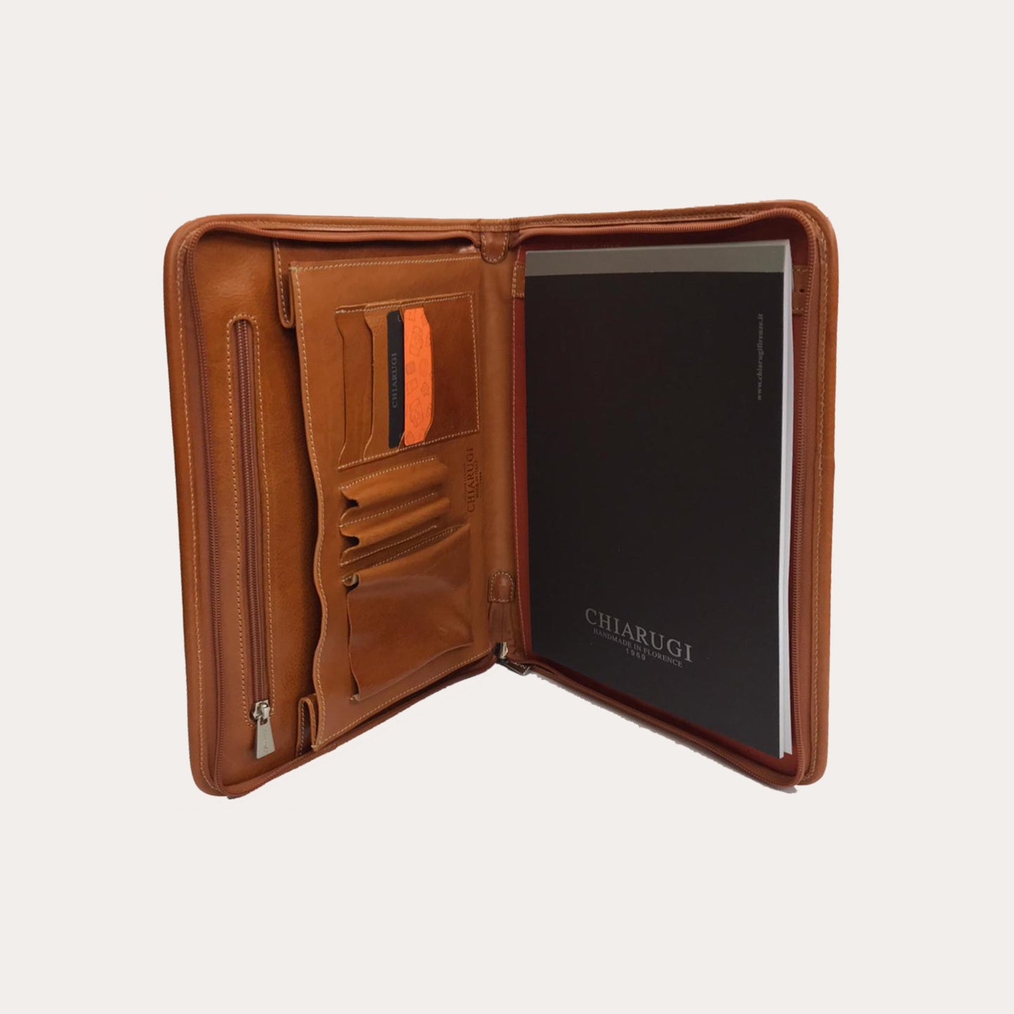 Chiarugi Tan Leather Zipped A4 Folio