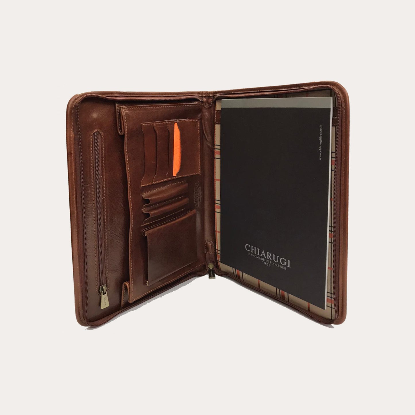 Chiarugi Brown Leather Zipped A4 Folio