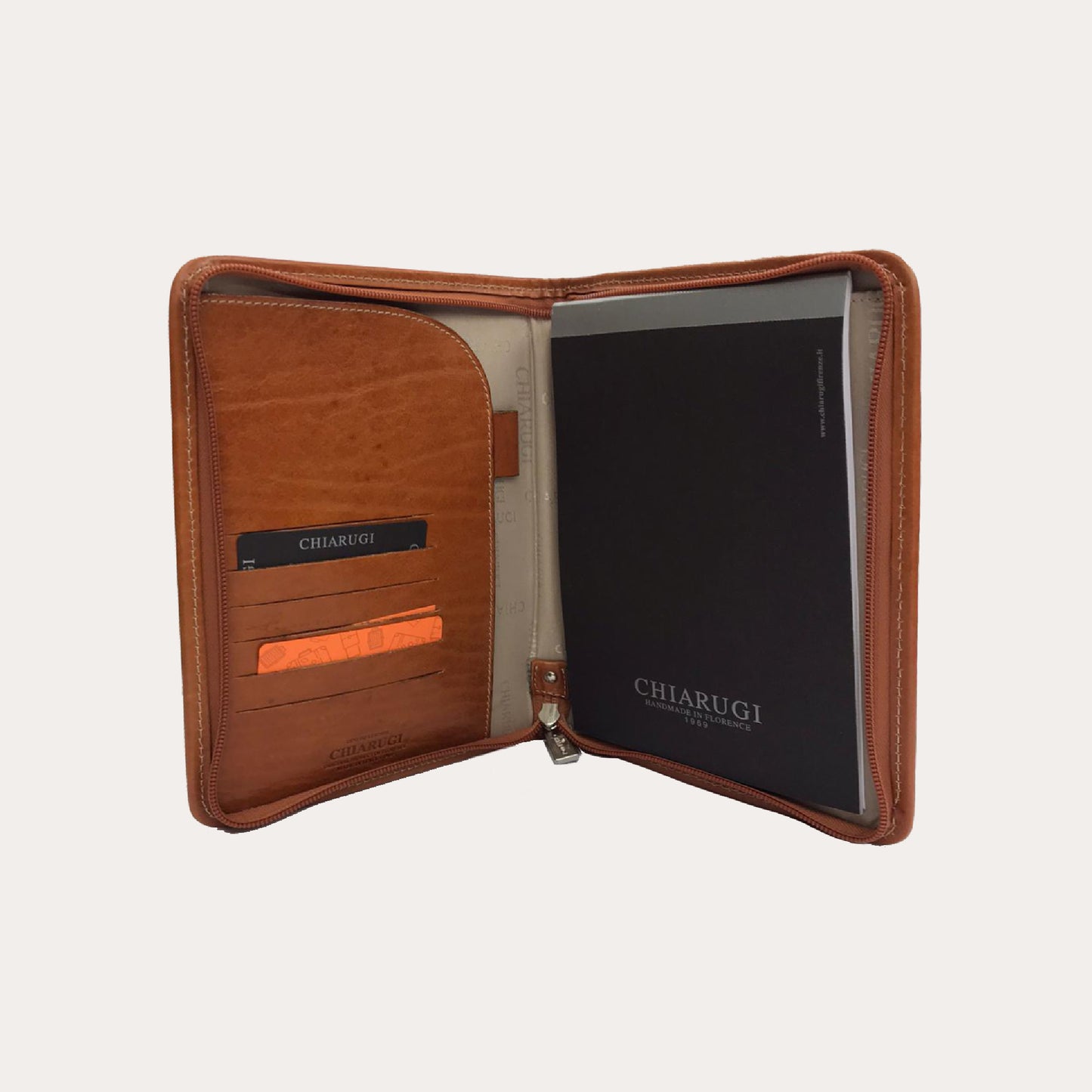 Chiarugi Cognac Leather A5 Zipped Folio