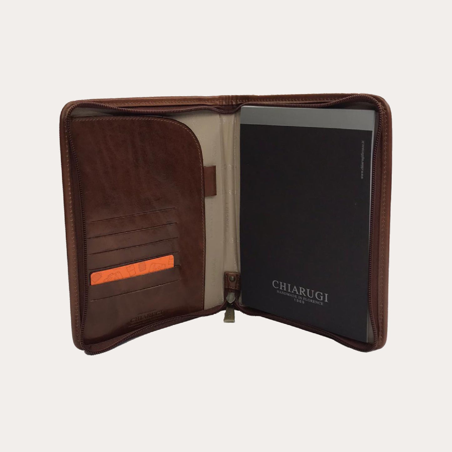 Chiarugi Brown Leather A5 Zipped Folio