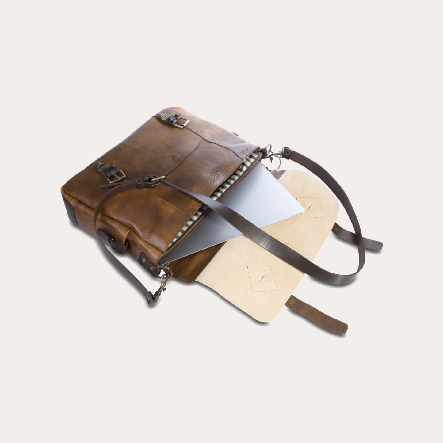 Chiarugi Brown Leather Laptop Briefcase