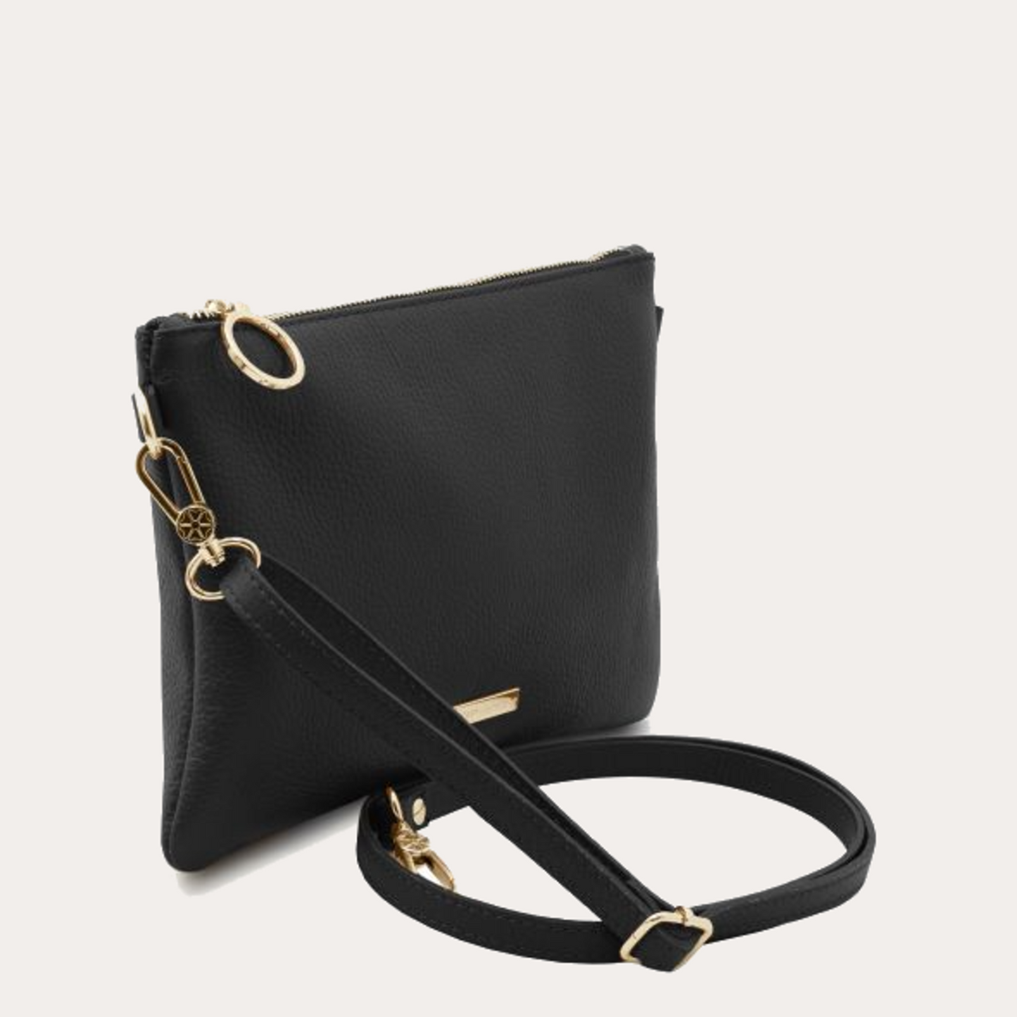 Tuscany Leather Soft Black Leather Clutch/Crossbody Bag