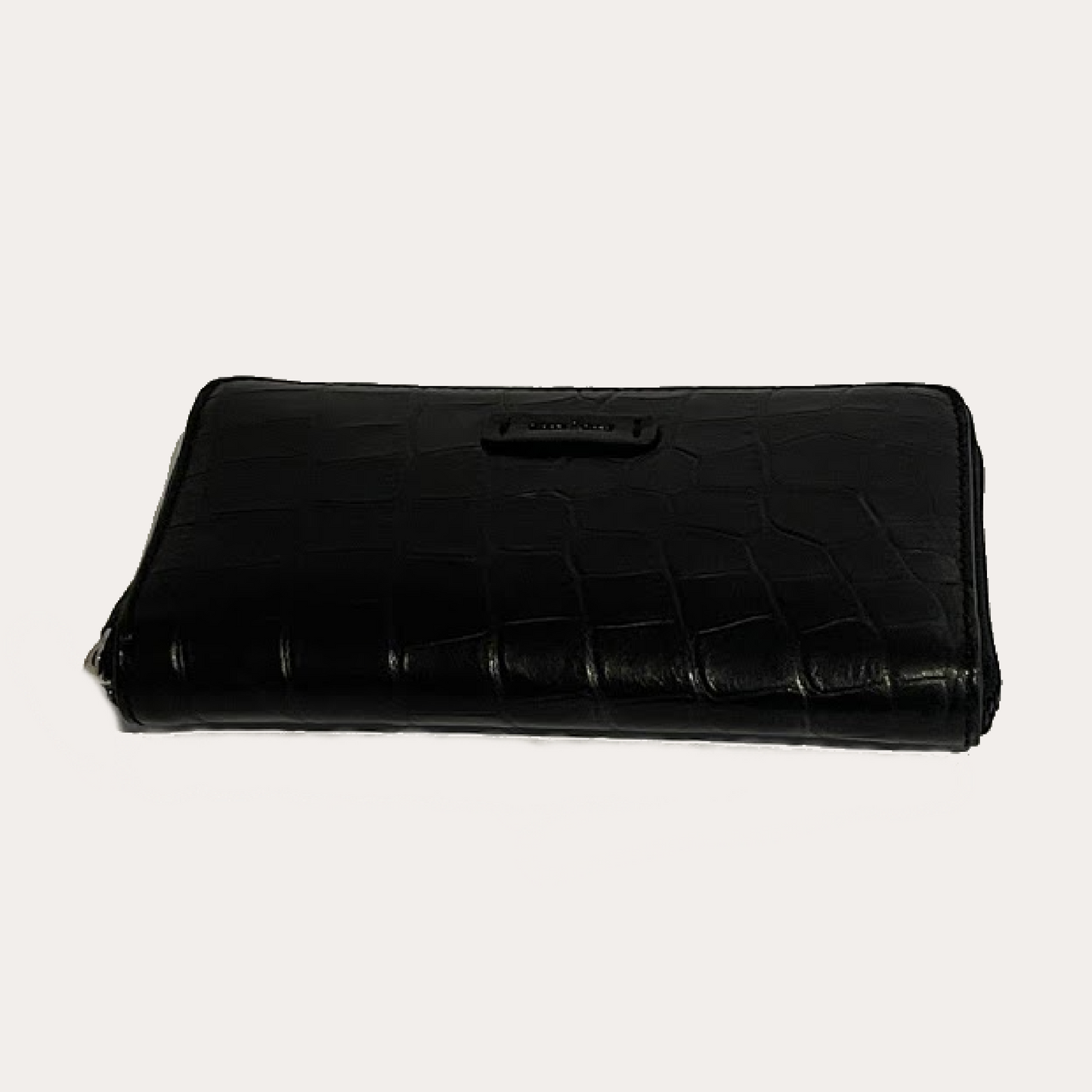 Gianni Conti Black Printed Leather Zip Around Purse