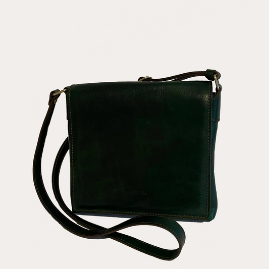 Green Leather Bag with Flap