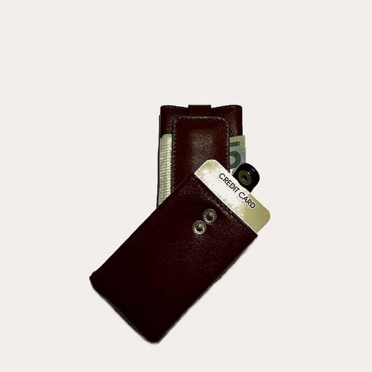 Maroon Leather Credit Card Holder with Money Clip