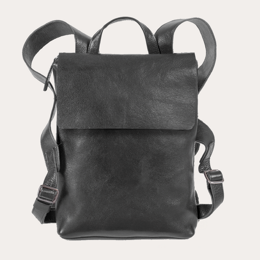 Saccoo Black Leather Backpack-Small Size