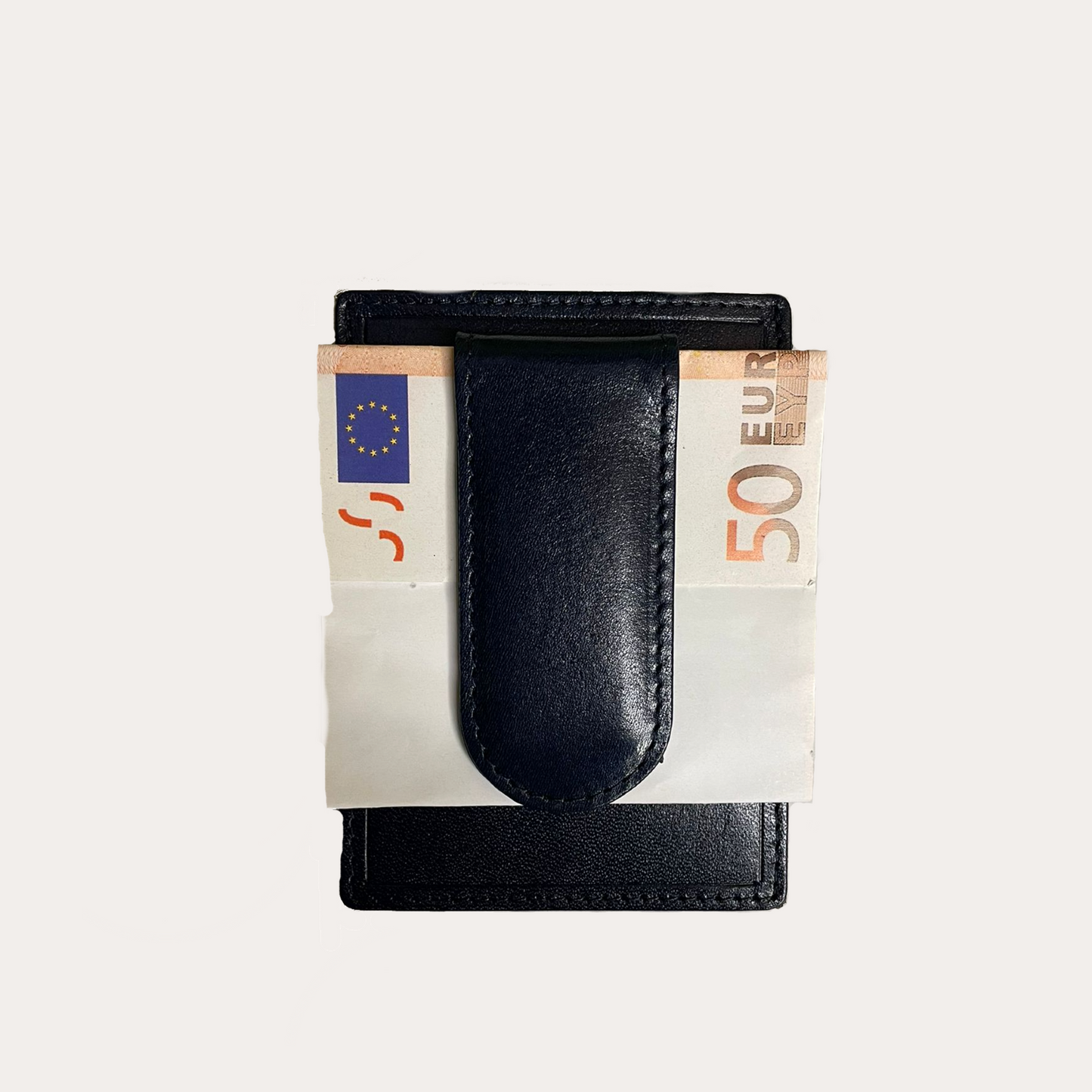 Black Leather Money Clip with Credit Card Holder