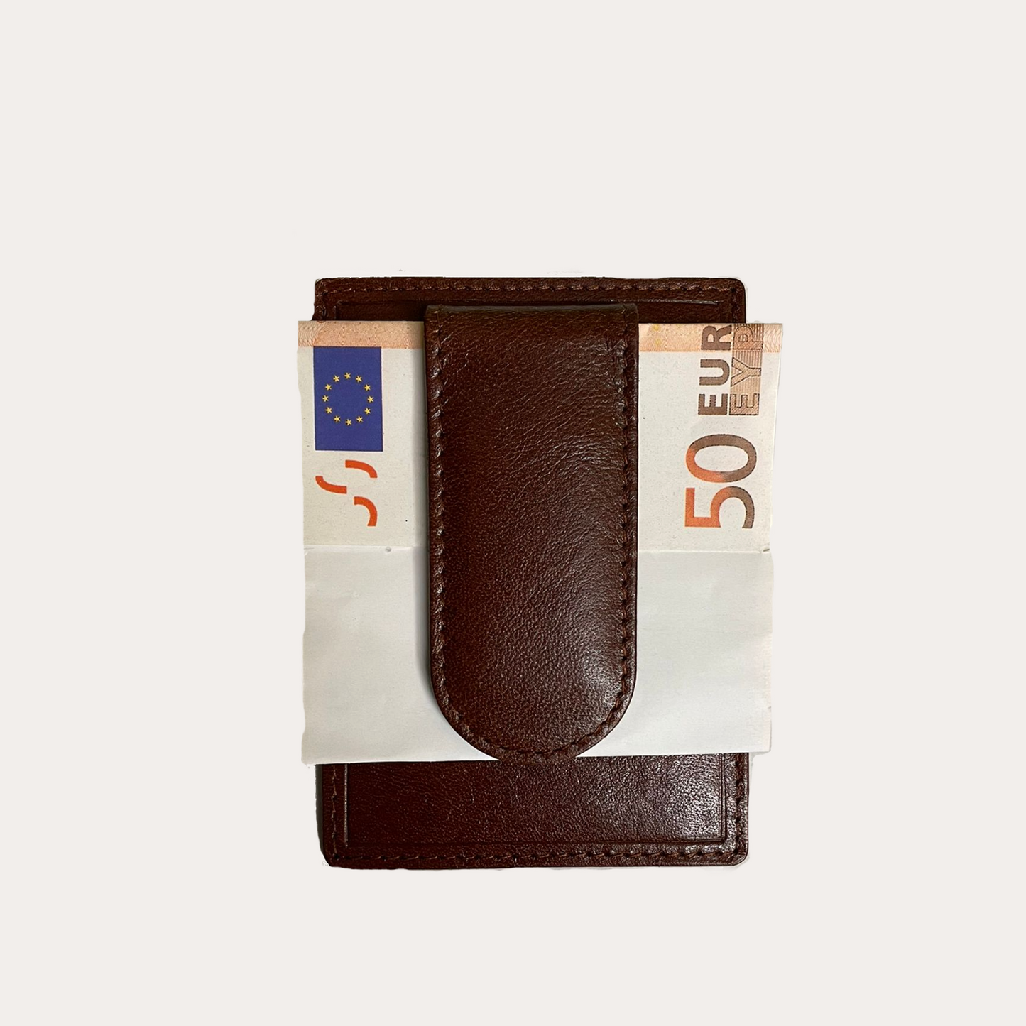 Tan Leather Money Clip with Credit Card Holder