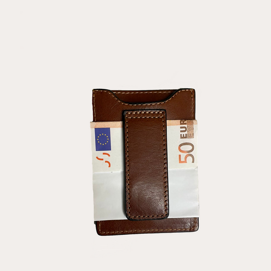 Tan Leather Money Clip with Credit Card Holder