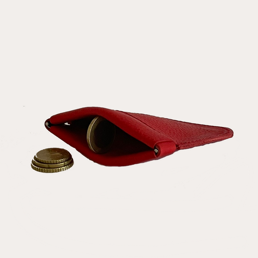 Red Leather Coin Holder with Spring