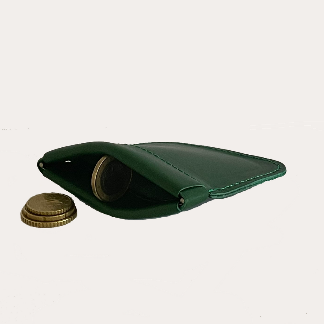 Green Leather Coin Holder with Spring