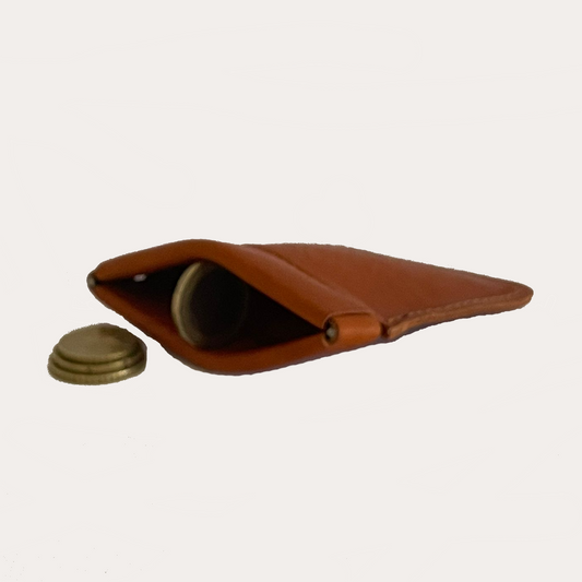 Cognac Leather Coin Holder with Spring