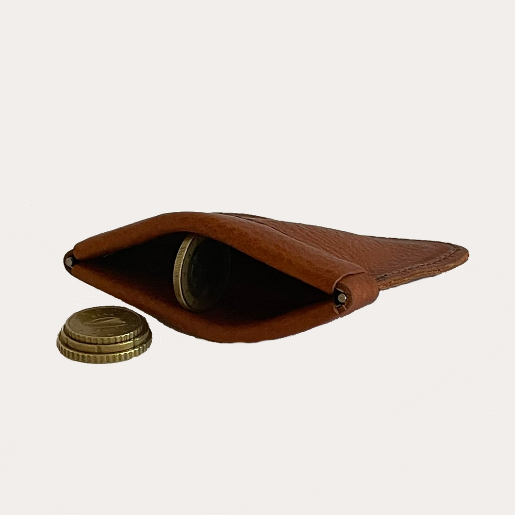 Brown Leather Coin Holder with Spring