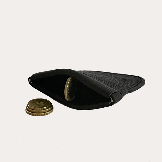 Black Leather Coin Holder with Spring