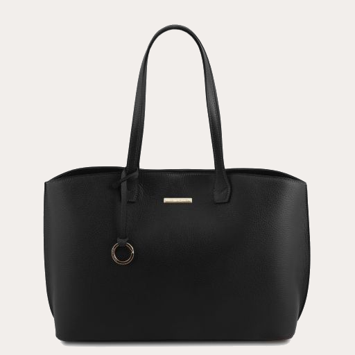 Tuscany Leather Black Leather Shopping Bag