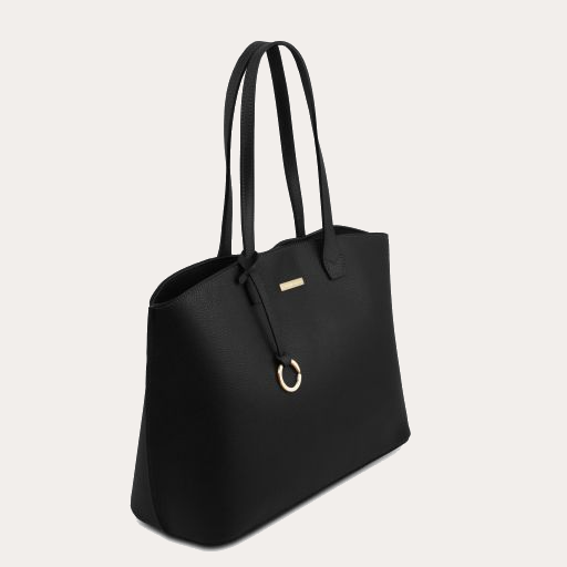 Tuscany Leather Black Leather Shopping Bag