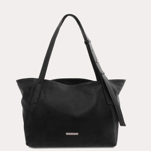 Tuscany Leather Soft Black Leather Shopping Bag