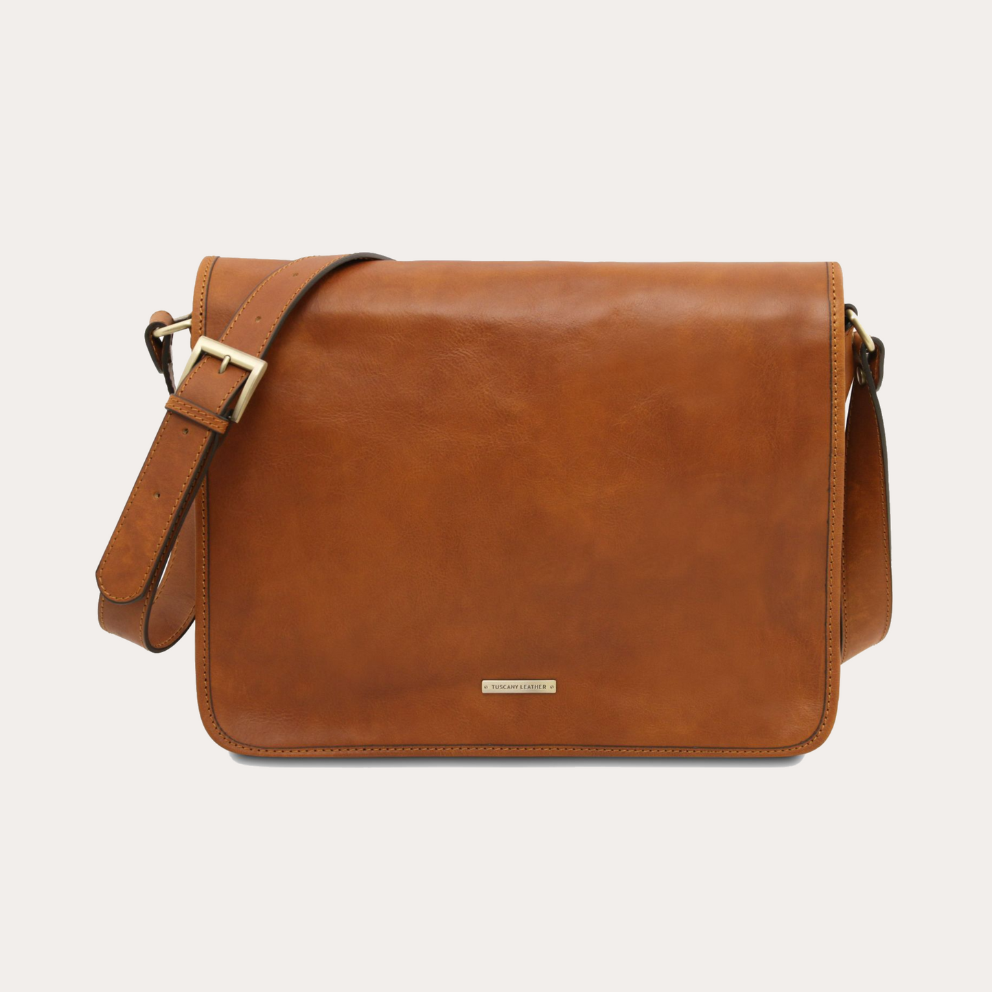 Tuscany Leather Two Compartments Natural Colour Leather Shoulder bag - Large Size