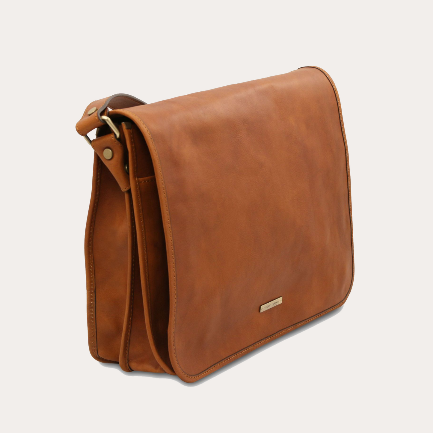 Tuscany Leather Two Compartments Natural Colour Leather Shoulder bag - Large Size