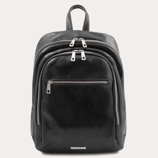 Tuscany Leather Black Leather 2 Compartments Backpack