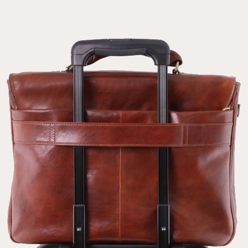 Tuscany Leather Black Leather Multi Compartment Laptop Briefcase