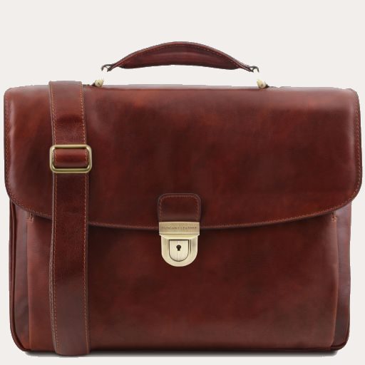 Tuscany Leather Brown Leather Multi Compartment Laptop Briefcase